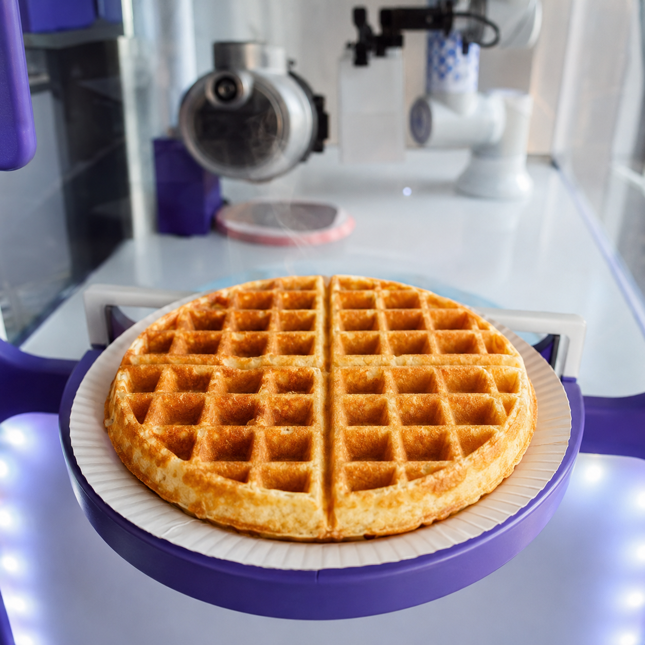 Runde frische Waffel auf einem Pappteller